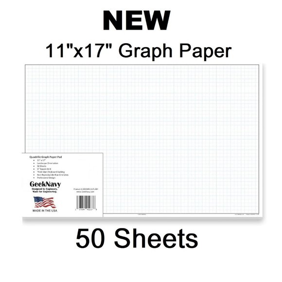 GeekNavy 11" x 17" Quadrille Graph Paper 50 Sheets Landscape - 0.25" Architect - Picture 1 of 10